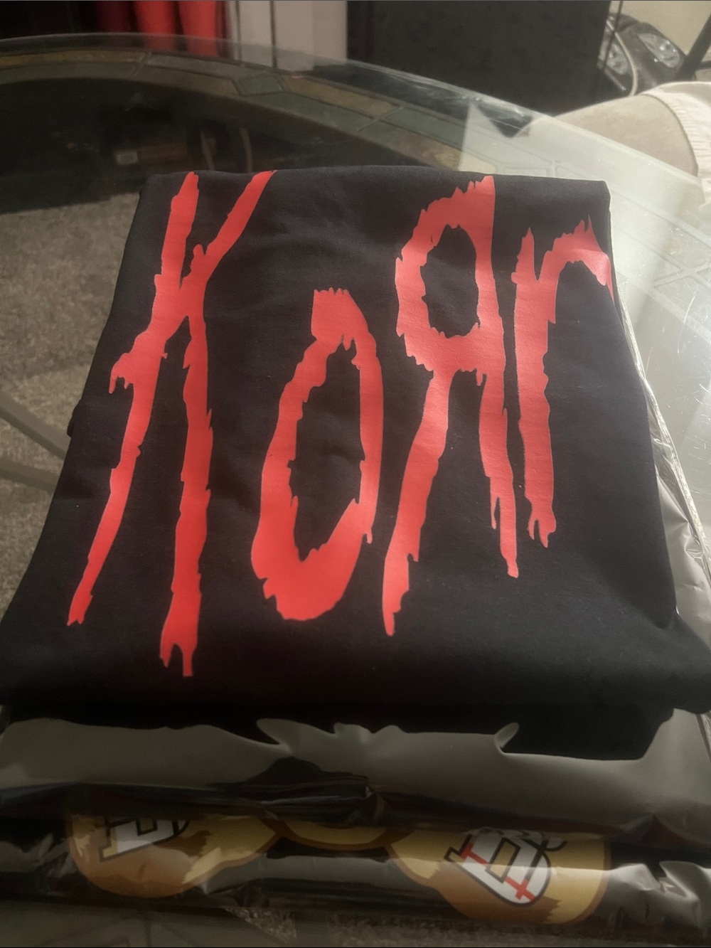 Korn Black Tee with Bold Red Drip Graphic